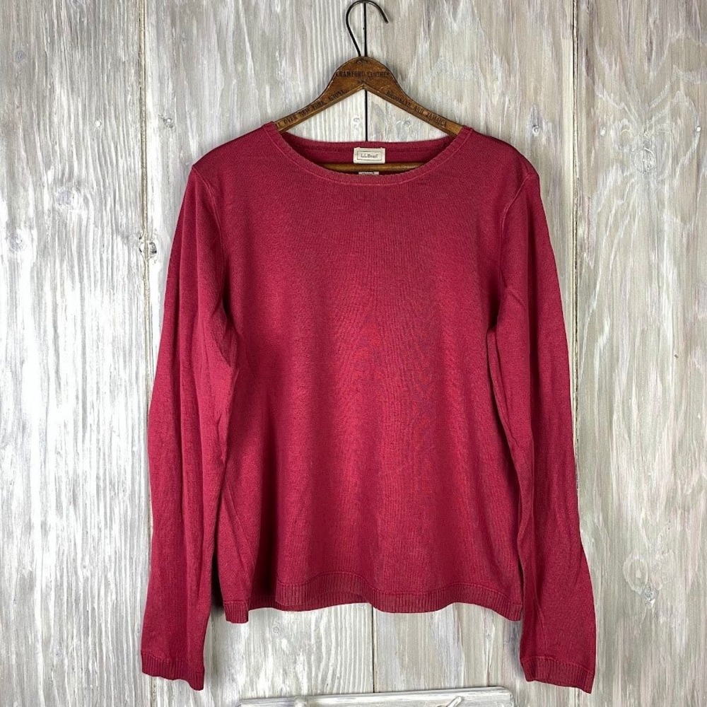 VTG LL Bean Womens Crewneck Sweater‎ Red Cotton Blend Sz M Lightweight Staple